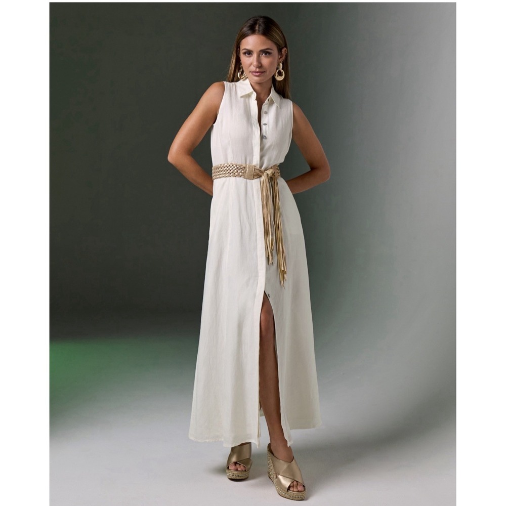 Boston Proper Sleeveless Linen Maxi Shirt Dress Medium White Long  New W/O Tags